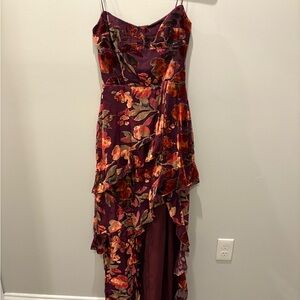 Amanda Uprichard Red and Orange Asymmetrical Ruffled Maxi Dress